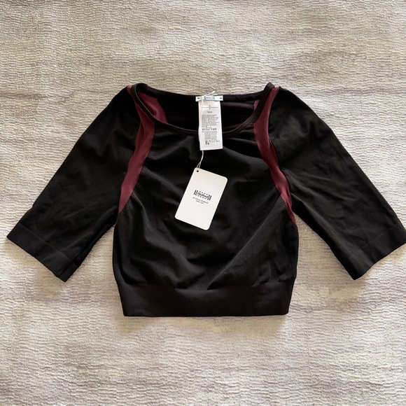 Wolford Tops - NWT Wolford Black Crop Sport Top with Burgundy Panels, Size S